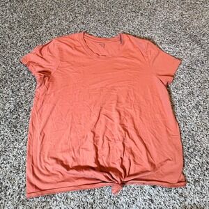 Madewell Womens Short Sleeve Front Knot Tie Tee Coral Orange Slub Cotton Size L